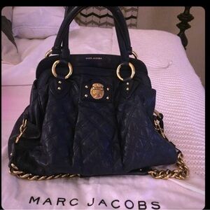Marc Jacobs Black Quilted Tote with Gold Accents
